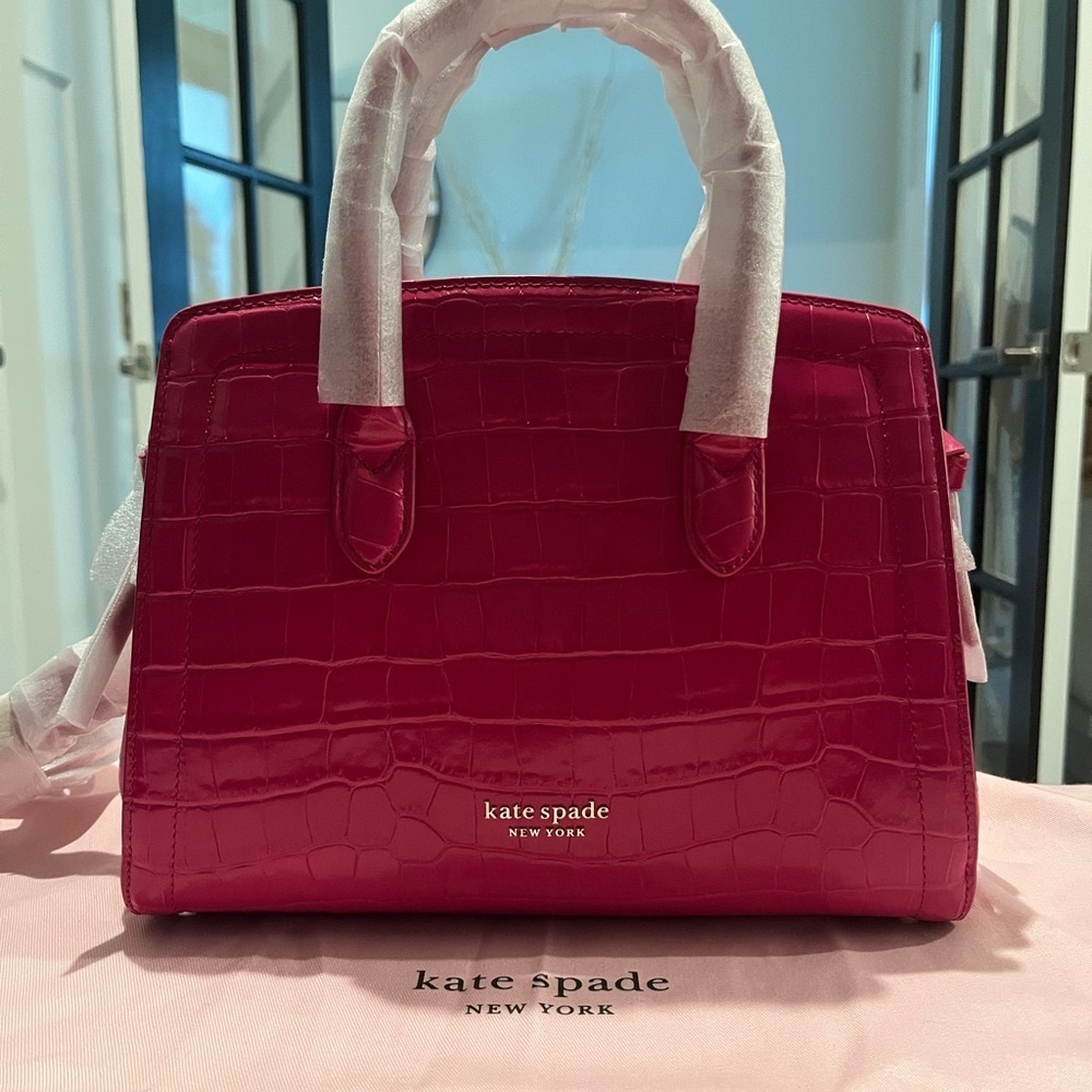 NWT Kate Spade Pink Croc-Embossed Handbag
